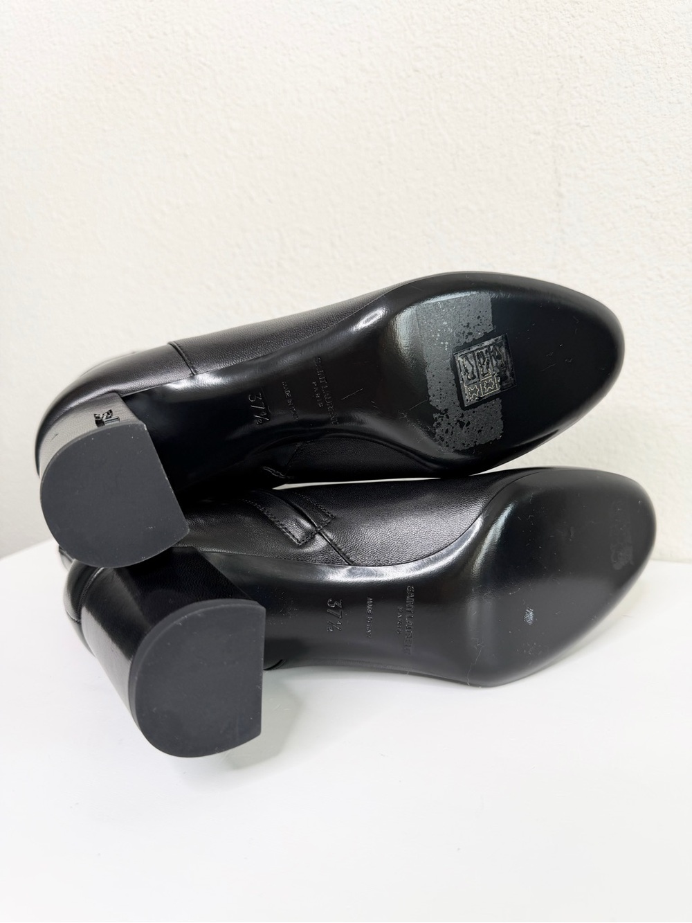 NEW Saint Laurent Nappa Loulou Black Leather Block Heel Ankle Boots Size 37.5 - Picture 7 of 9